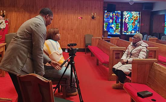 Oral history interviews took place in the church sanctuary and were video recorded